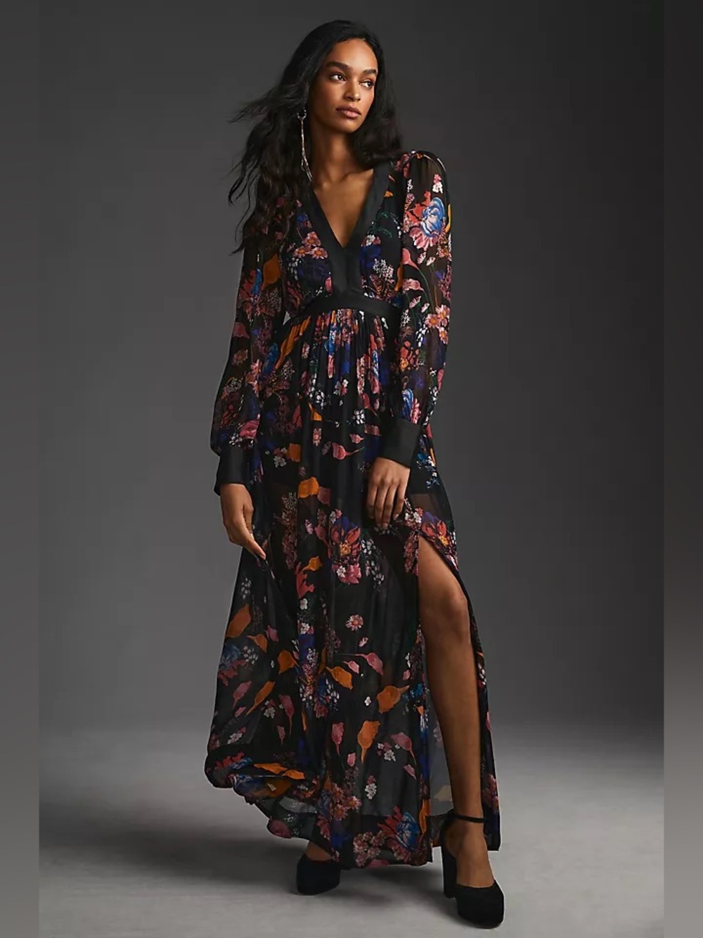 Anthropologie Maeve Deep V Printed Maxi Dress, Size 4